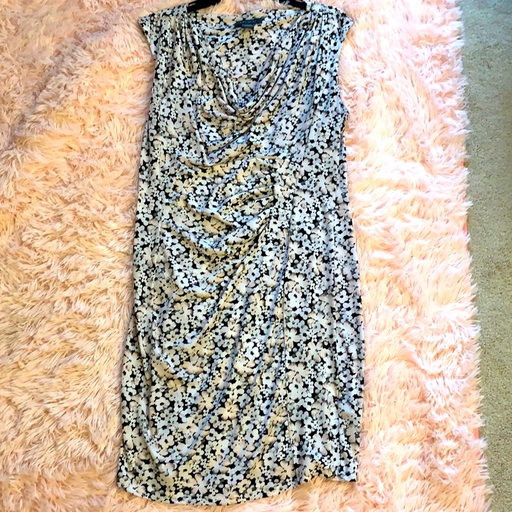 Pale pink , black , grey, ruched clingy dress